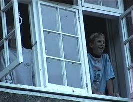 Llewellyn and Daniel watch the Aerobie retrieval attempts from the comfort of our dorm at Kings youth hostel